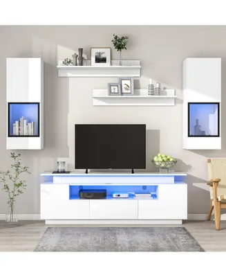 Simplie Fun Stylish Functional Tv Stand, 5 Pieces Floating Tv Stand Set, High Gloss Wall Mounted
