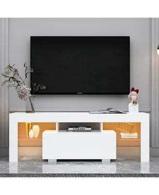Simplie Fun Entertainment Tv Stand, Large Tv Stand Tv Base Stand With Led Light Tv Cabinet