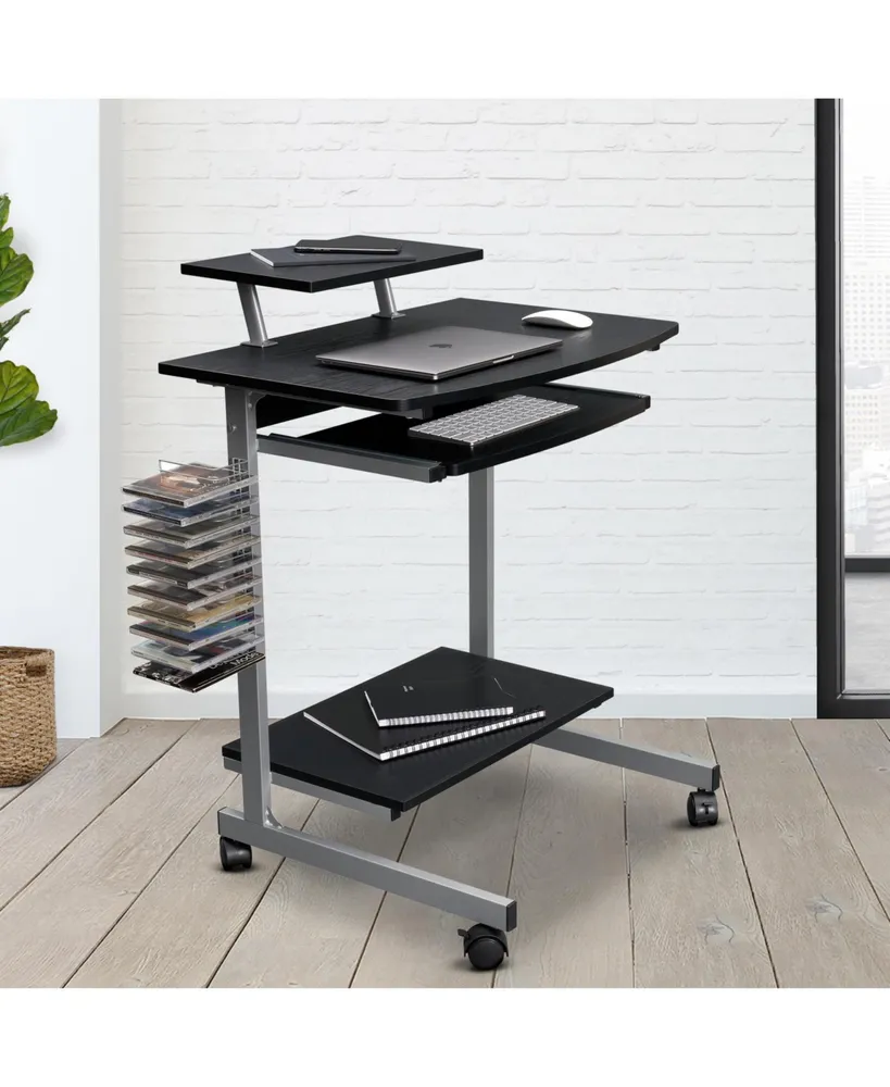 Simplie Fun Compact Computer Cart With Storage, Espresso