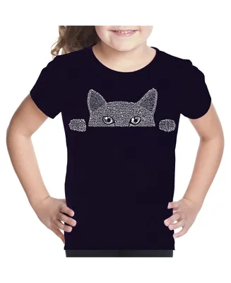 Big Girl's Word Art T-shirt - Peeking Cat