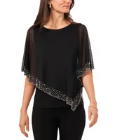 Msk Women's Beaded Overlay Cape Top