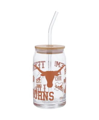Texas Longhorns 16 Oz Can Glass with Straw