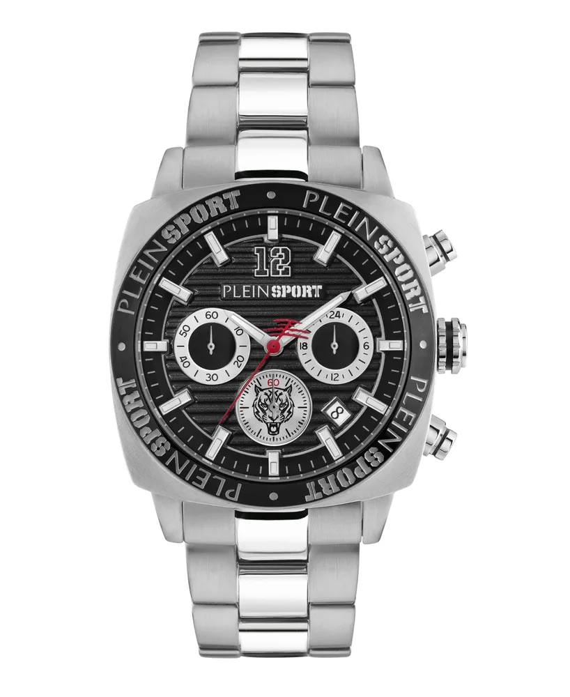 Plein Sport Men's Wildcat Silver-Tone Stainless Steel Bracelet Watch 40mm