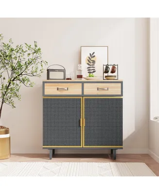 Simplie Fun 2 Drawer Sideboard, Modern Furniture Decor, Made With Iron + Carbonized Bamboo
