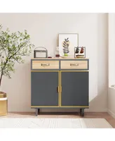 Simplie Fun 2 Drawer Sideboard, Modern Furniture Decor, Made With Iron + Carbonized Bamboo