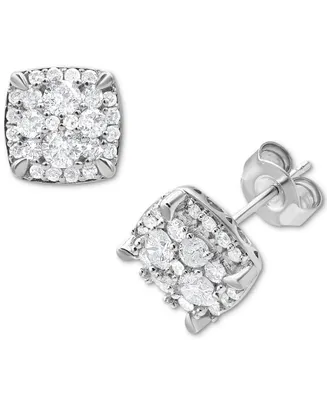 Diamond Square Cluster Stud Earrings (1 ct. t.w.) in 14k White Gold