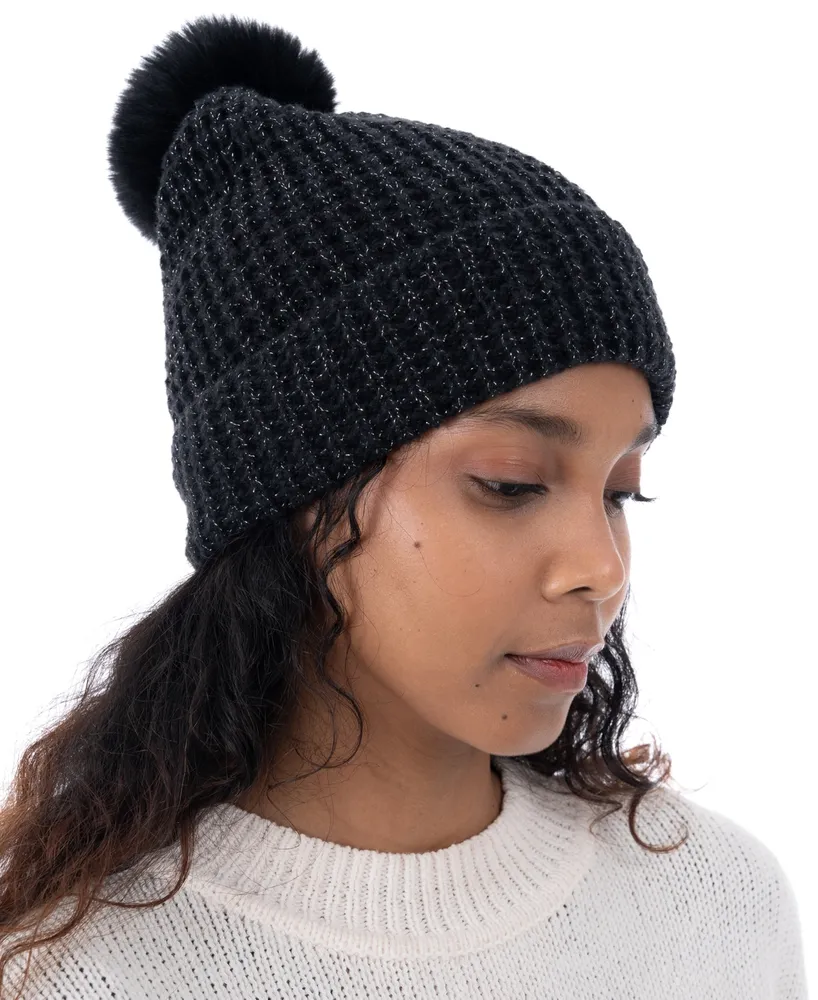 Women's Chenille Hat with Faux Fur Pom