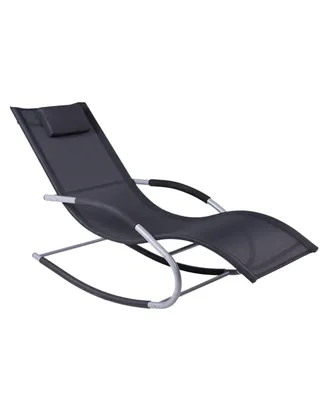 Outsunny Zero Gravity Chaise Rocker Patio Lounge Chairs with Recliner w/ Detachable Pillow & Durable Weather-Fighting Fabric, Black
