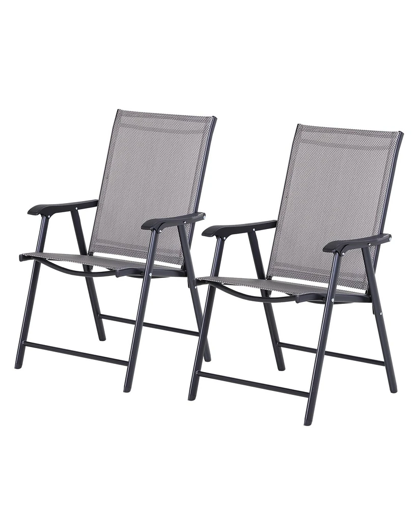 Outsunny Folding Outdoor Patio Chairs Set of 2 Stackable Portable for Deck, Garden, Camping and Travel