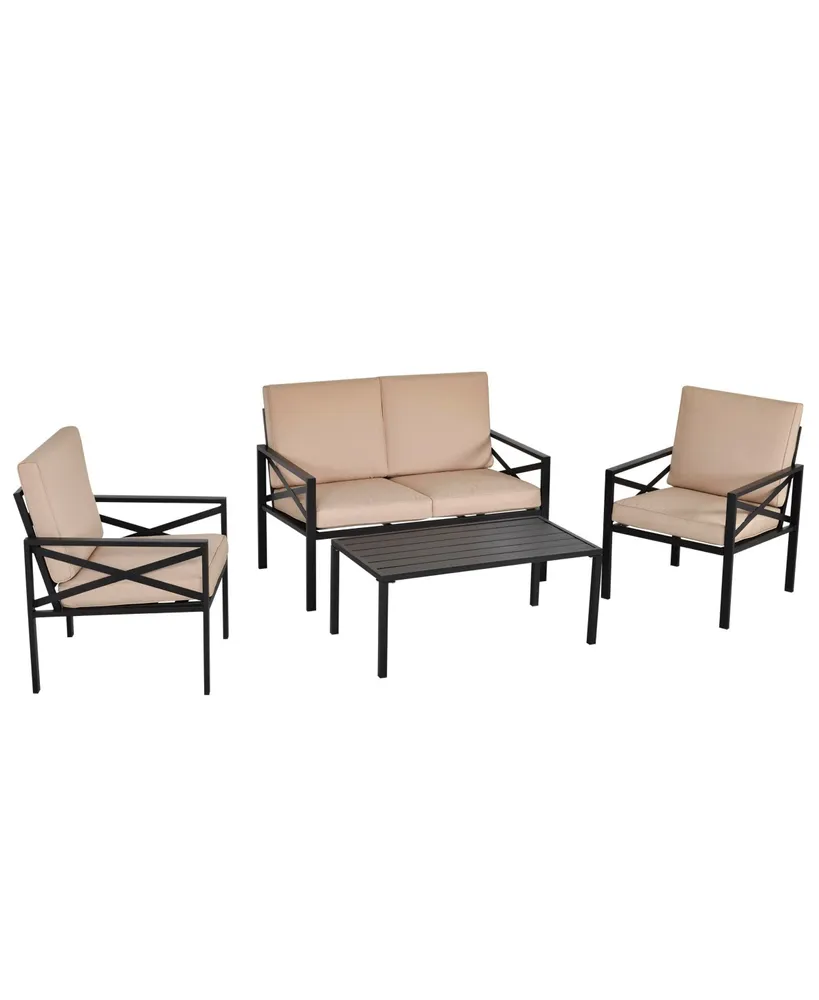 Outsunny 4-Piece Patio Furniture Set Garden Conversation Set with Soft Washable Cushions & Strong Steel Frame, Beige