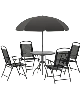 Outsunny 6 Piece Patio Dining Set with Garden Umbrella, 4 Folding Chairs,