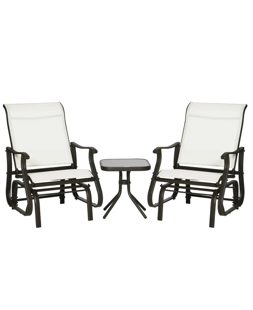 Outsunny 3-Piece Outdoor Gliders Set Bistro Set with Steel Frame, Tempered Glass Top Table for Patio, Garden, Backyard, Lawn