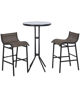 Outsunny 3 Piece Bar Height Outdoor Bistro Set for 2, Round Patio Pub Table 2 Bar Chairs with Comfortable Design & Durable Build, Black/Tan