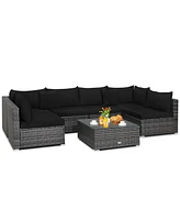 Costway 7PCS Patio Rattan Furniture Set Sectional Sofa Cushioned Garden