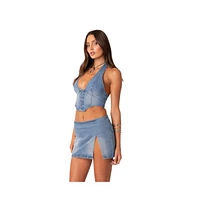 Edikted Women's Katrina Lace Up Denim Corset Top