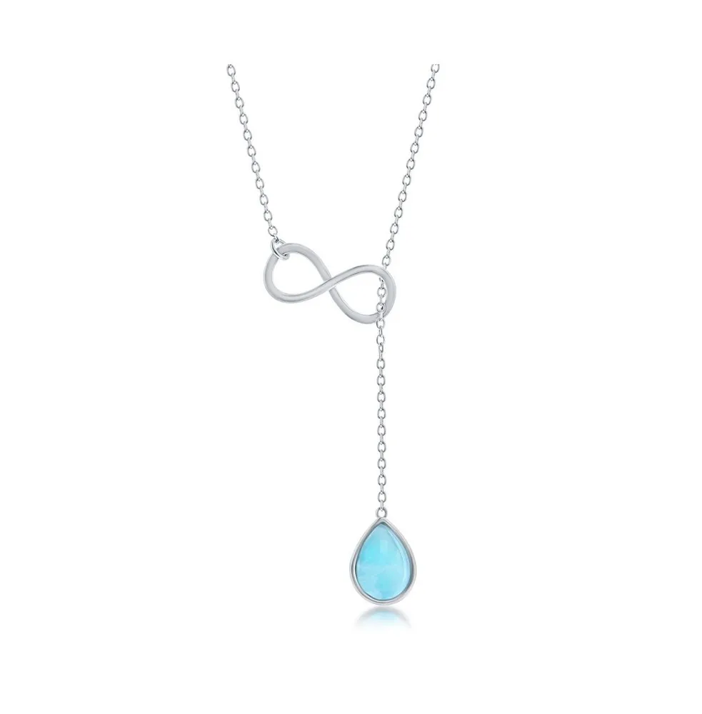 Sterling Silver Pear-shaped Larimar Infinity Lariat Necklace