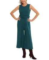 London Times Women's Jewel Neck Belted Cropped Jumpsuit