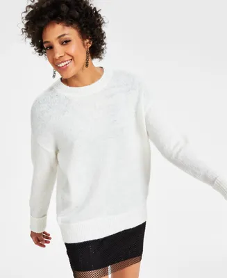 Bar Iii Women's Fuzzy-Knit Crewneck Sweater, Created for Macy's