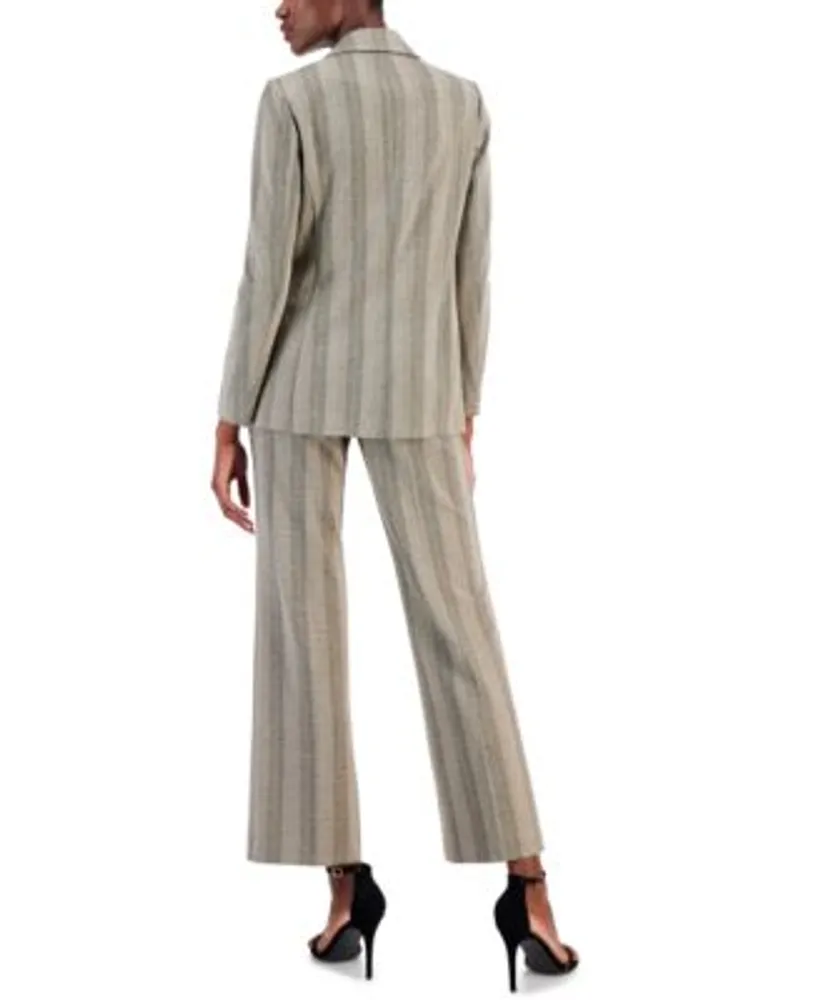 Anne Klein Womens Chevron Knit Pull On Pants Tie Neck Blouse Open Front Blazer