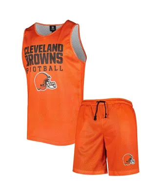 Men's Foco Orange Cleveland Browns Colorblock Mesh Sleeveless Shirt and Shorts Set