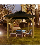 10'x10' Outdoor Patio Hardtop Gazebo Double Steel Roof Solid Wood Frame