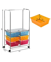 Costway 6 Drawer Rolling Storage Cart w/Hanging Bar Office School Organizer