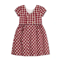 Hope & Henry Baby Girls Short Sleeve Button Back Schoolgirl Dress