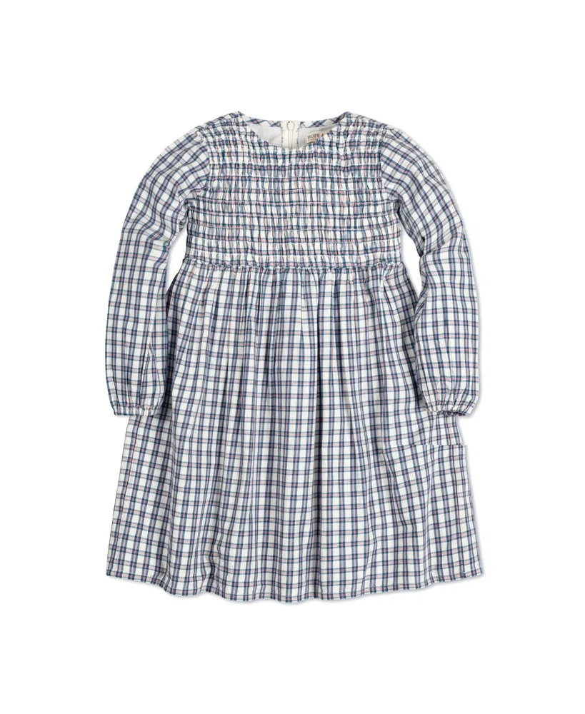 Hope & Henry Toddler Girls Long Sleeve Calvary Twill Smocked Front Dress