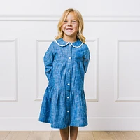 Hope & Henry Little Girls Long Sleeve Tiered Button Front Peter Pan Collar Dress