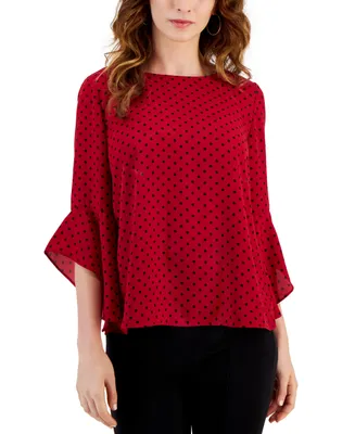 Kasper Women's Printed 3/4 Ruffle-Sleeve Blouse