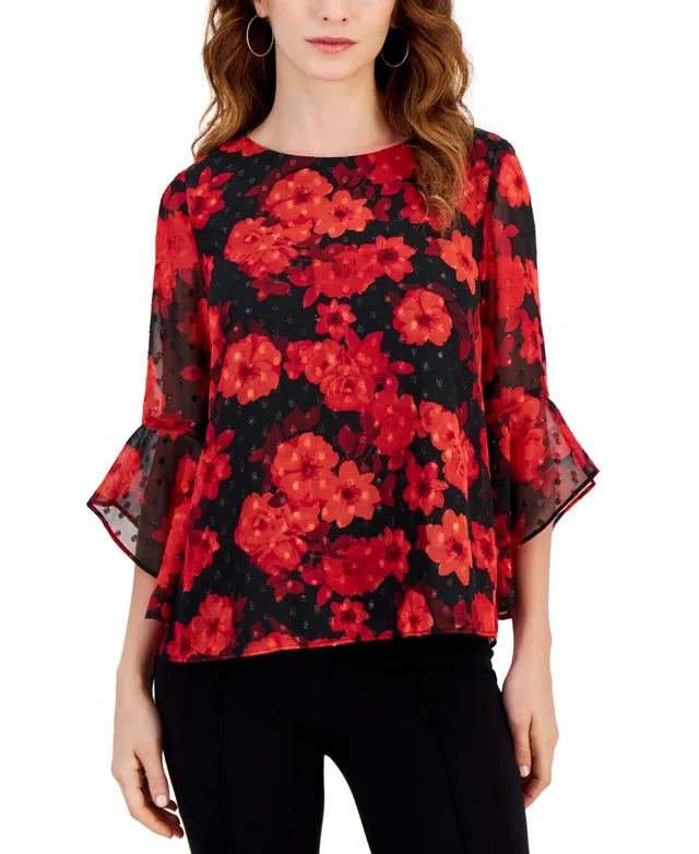 Kasper Women's Printed Twist-Neck Blouse