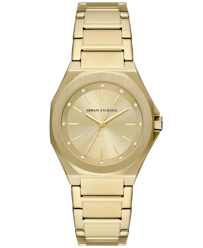 A|X Armani Exchange Unisex Quartz Three Hand Gold-Tone Stainless Steel Watch 34mm