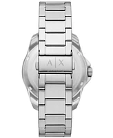 A|X Armani Exchange Men's Quartz Three Hand Date Silver-Tone Stainless Steel Watch 44mm