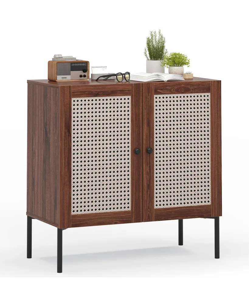 Costway Rattan Buffet Sideboard Wine Cabinet Cupboard with Adjustable Shelf