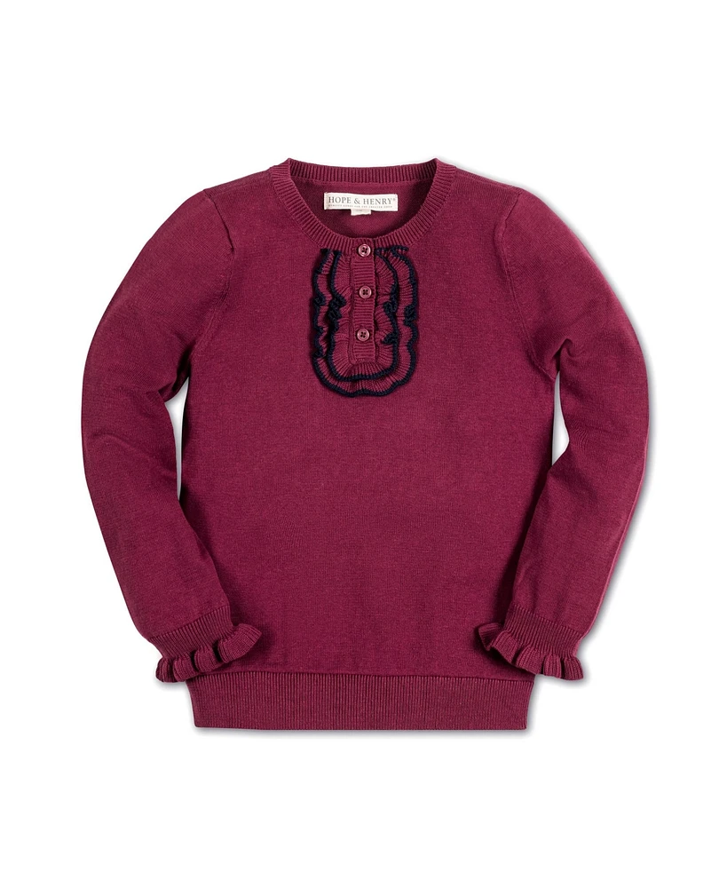 Hope & Henry Baby Girls Long Sleeve Ruffle Sweater Henley