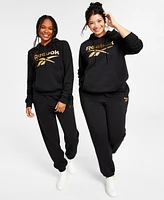 Reebok Women's Metallic Foil Logo Pullover Fleece Hoodie, A Macy's Exclusive