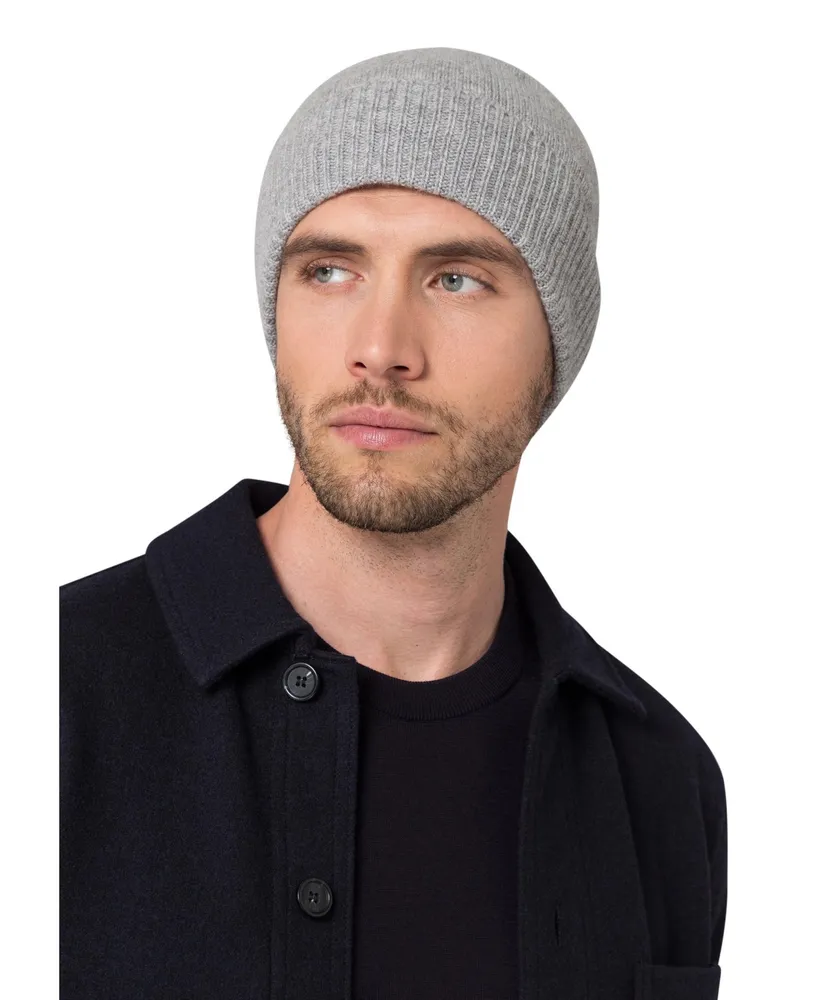 Style Republic Men's 100% Pure Cashmere Ribbed Edge Beanie