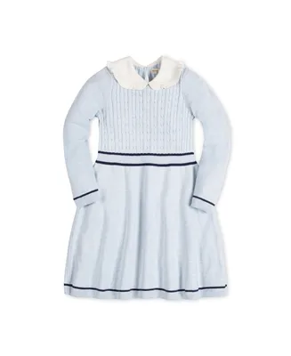 Hope & Henry Big Girls Long Sleeve Cable Knit Peter Pan Collar Sweater Dress