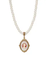 2028 Acrylic Imitation Pearl Glass Cameo Pendant Necklace