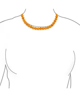 Bling Jewelry Plain Simple Smooth Classic Yellow Orange Created Synthetic Jade Round 10MM Bead Strand Necklace Silver Plated Toggle Clasp Inch