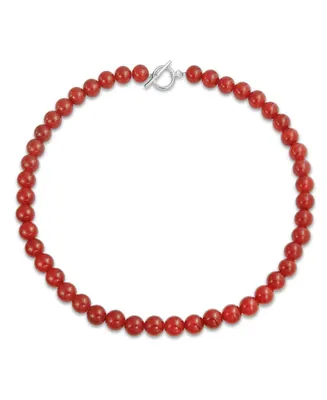 Bling Jewelry Plain Simple Smooth Classic Red Natural Carnelian Round 10MM Bead Strand Necklace For Women Silver Plated Clasp