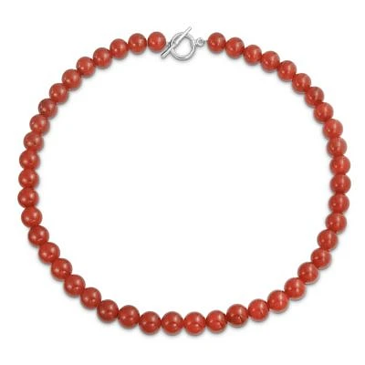Bling Jewelry Plain Simple Smooth Classic Red Natural Carnelian Round 10mm Bead Strand Necklace For Women Silver Plated Clasp