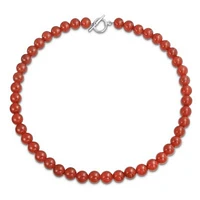 Bling Jewelry Plain Simple Smooth Classic Red Natural Carnelian Round 10mm Bead Strand Necklace For Women Silver Plated Clasp