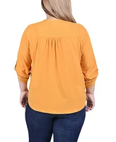 Ny Collection Plus Long Tab Sleeve Blouse with Pockets