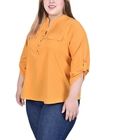 Ny Collection Plus Long Tab Sleeve Blouse with Pockets