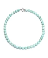 Bling Jewelry Natural Amazonite Light Aqua Blue Round Gem Stone 10MM Bead Strand Necklace For Women Silver Plated Clasp