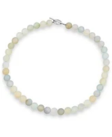 Bling Jewelry Plain Simple Very Light Aqua Multi Shades Natural Aquamarine Round 10mm Bead Strand Necklace For Women Silver Plated Clasp