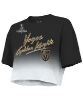 Women's Majestic Threads Mark Stone Black Vegas Golden Knights 2023 Stanley Cup Champions Name and Number Dip-Dye Cropped T-shirt