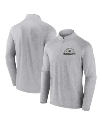 Men's Fanatics Heather Gray Vegas Golden Knights 2023 Stanley Cup Champions Striated Quarter-Zip Pullover Top