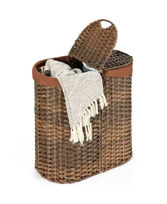 Costway Handwoven Laundry Hamper Laundry Basket w/2 Removable Liner Bags